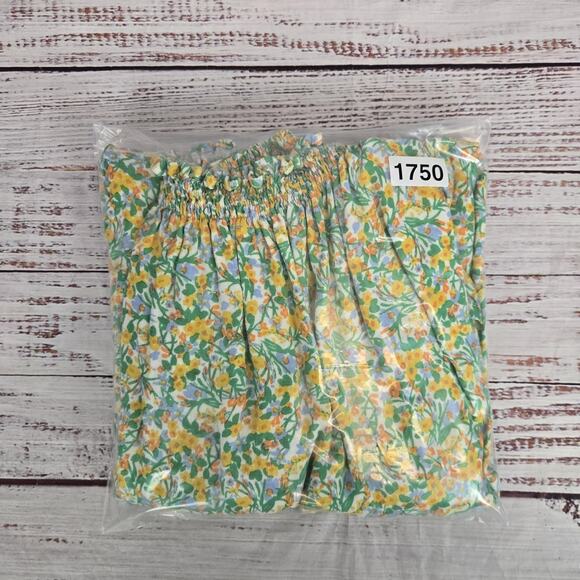 Faithfull The Brand Prairie Dress Sz M Green Yellow Floral Smocked Cottage Fairy - Picture 12 of 12